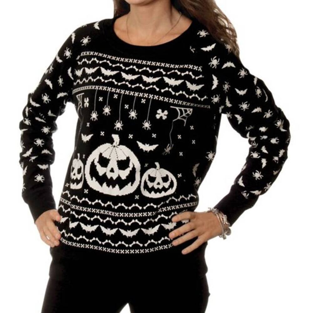 Glow In The Dark Halloween Graphic Pullover Sweater Black Size Small (3-5) NEW